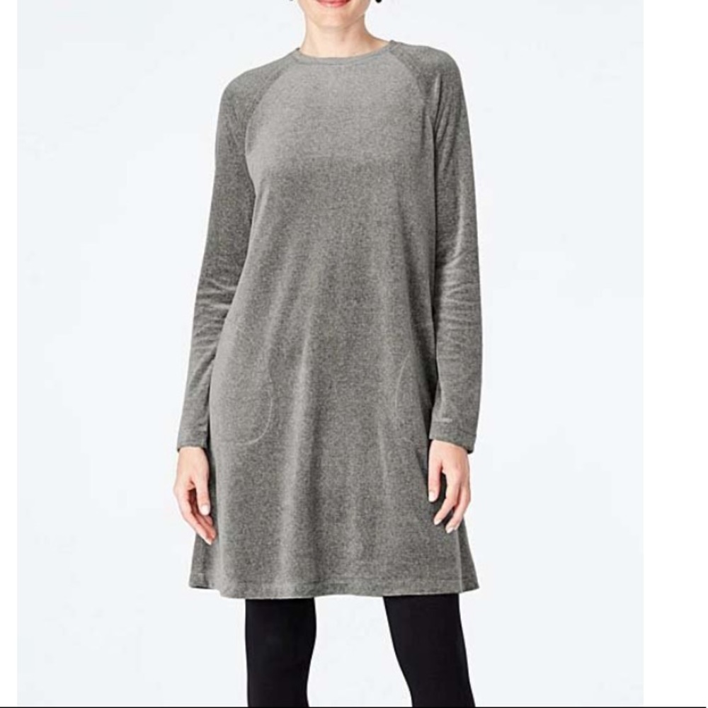 Dark Grey Pure Jill Velour Crewneck Shift Dress